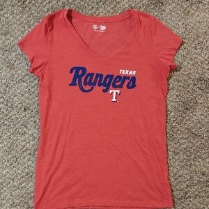 Texas Rangers Women's Coral V-Neck Short Sleeve Tee